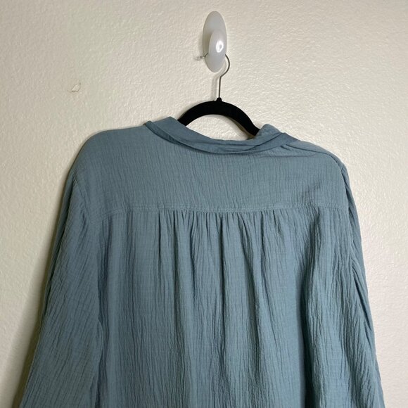 J. Jill Top Women's Textured Cotton Gauze Long Sleeves Coastal Blue Size 3X - Picture 9 of 11